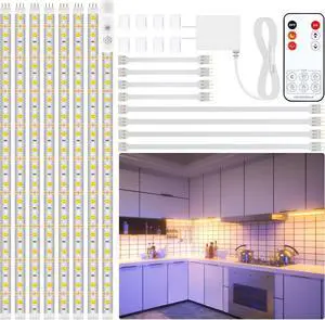 Under Cabinet Lighting Kit - 8 PCS 2700K Warm White Flexible LED Strip Lights with Remote and Power Adapter for Kitchen Cabinets Shelf Desk Counter - 13ft