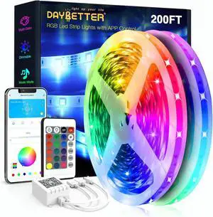 Led Strip Lights 200 ft (2 Rolls of 100 ft) Ultra Long Smart Light Strips with App Voice Control Remote RGB Music Sync Color Changing Lights for Bedroom Kitchen Party Home Decoration