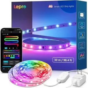 S1 AI LED Strip Lights for Bedroom - 100ft(2 Rolls of 50ft) Smart RGB Light Strips with IC and Rainbow Chasing Effects AI Generated Lighting No Remote 2.4G Wi-Fi & Bluetooth