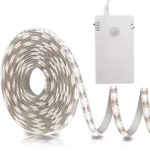 Battery Operated Motion Sensor Cabinet Strip Lights 9.8Ft 90 LED Counter Closet Strip Light Motion & Night Sensor Safe Tape Light for Stairs Wardrobe Kitchen (Cool White)