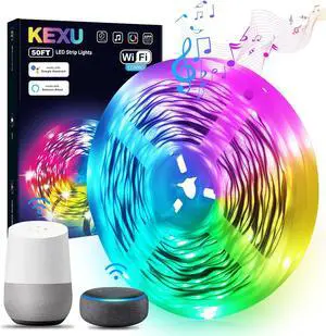 Smart WiFi Led Strip Light 50ft Led Lights for Bedroom with App Control and Music Sync Compatible with Alexa and Google Assistant. Luces Led para Cuarto LED Lights for Room Kitchen Party