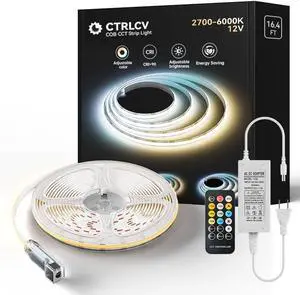 Tunable COB LED Strip Light Kit Dimmable 2700K-6500K Tape Light with IR Remote Adapter Flexible Rope LED Ribbon for Bedroom Home Lighting Mirror Kitchen Bar Cabinet Daylight Warm White