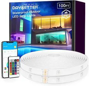 Outdoor LED Strip Lights IP67 Waterproof LED Lights with Remote APP Control Color Changing LED Rope Lights for Bedroom Bathroom Roof Balcony Pool 24V 100ft