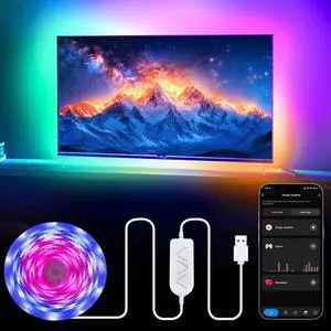 9.84ft RGB+IC LED Lights for 32-43 Inch TV Backlight Strip Behind TV with Music Sync Bluetooth APP and Voice Control 44 Scene Modes for Ambient Mood Lighting Monitor Game Bedroom Living Room