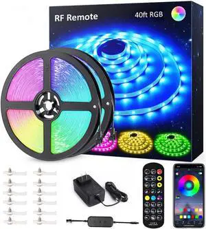 40ft RGB Smart LED Strip Light kit Flexible Color Changing 360 Units SMD 5050 LEDs 24V Tape with 24 Key Remote Dimmable LED Ribbon for Home Lighting Kitchen Bar UL Listed Power Supply
