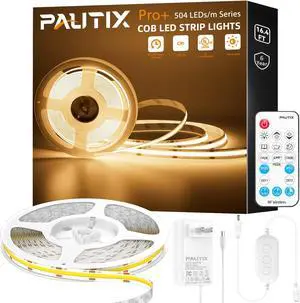 COB LED Strip Light 24V LED Tape Light 2520LEDs Super Bright High Lumen 3000K Warm White 16.4ft/5m Dimmable with 3M Tape RF Remote with Timer Function 36W Adapter for Bedroom Home Kitchen DIY