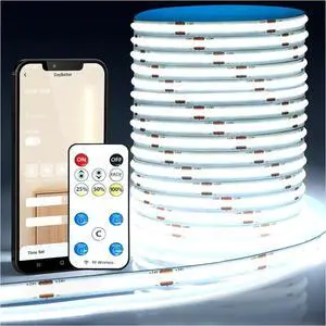 COB LED Strip Lights LED Light Strips with Remote and App 16.4ft 6500K Dimmable Bright Daylight White LED COB Light Strip Adhesive Indoor COB LED Lights for Bedroom Living Room TV Shelf Cabinet