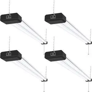 4 Pack 4FT LED Shop Light Linkable Utility Shop Lights 42W 5000K Daylight White Shop Light for Garages Workshops Hanging or FlushMount Power Cord with Pull Chain Switch Balck ETL