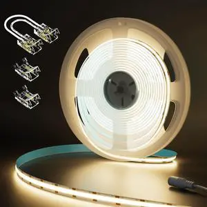 COB LED Strip 20ft/6.1m CRI 90+ Warm White 3000K High Lumen Super Bright Flexible DC24V LED Tape Light for Cabinet Home Office DIY Lighting Projects(Adapter & Controller NOT Included)