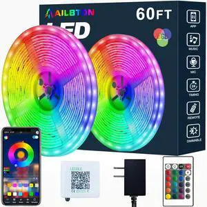 Led Strip Lights 60ft Music Sync Color Changing Built-in Mic Bluetooth App Control LED Tape Lights with Remote 5050 RGB Rope Light Strips
