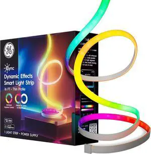 GE Dynamic Effects Smart Light Strip with Music Sync Color Changing WiFi Lights Indoor Light Strip Works with Matter Alexa and Google Home 16ft + Power Supply