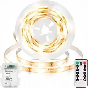 Strip Lights Battery Operated 3.3FT 2700K Tape Light with Self-Adhesive Timer Dimmable Cuttable Remote Control for Indoor Stairs Cabinets Shelves TV Home Decor (Warm White)