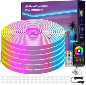 100FT Led Neon Rope Lights Music Sync RGB Led Strip Lights Outdoor Neon Led Light Strip with Remote & App Control DIY Flexible Led Lights for Bedroom Gaming Party Room Decor (2 * 50FT)