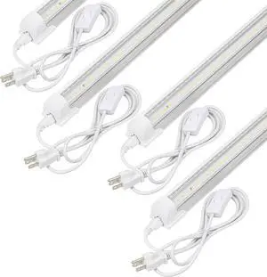 4Pack LED Shop Light 4FT V Shape Integrated T8 LED Tube Light 6300LM 42W 5000K Super Bright White High Output Linkable Shop Lights