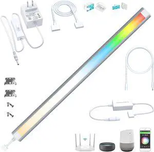 Smart Under Cabinet Lights LED Light Bar White & RGB Multi Color Changing Counter Lighting. Alexa Google App Controlled Lamp for Kitchen Shelf Bookcase above Sink Desk (1-Bar 20 Inch Kit)