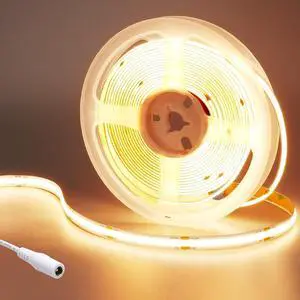 24V COB LED Strip Light Warm White 3000K 5M/16.4ft 2400LEDs 4500Lm Uniform Glow CRI 93+ Flexible IP20 Not Waterproof LED Tape Lights for DIY Cabinet Bedroom Kitchen Home Decor(No Power Supply)