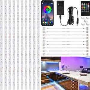 10 PCS RGB Under Cabinet Lighting Kit App and Remote Control Led Strip Lights Music Sync Color Changing Led Lights with ETL Listed Power Adapter for Cabinet Counter Shelf 16.4ft