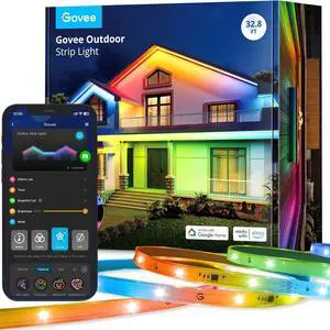 Outdoor LED Strip Lights 32.8ft Smart Outdoor Lights Work with Alexa and Google Assistant App Control IP65 Waterproof RGBIC LED Lights for Patio Eave Holiday Decorations