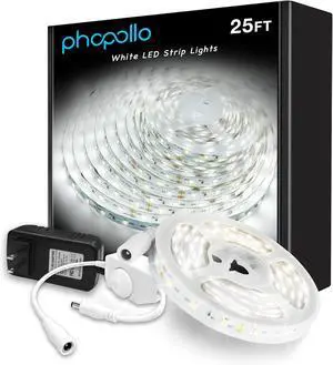 PHOPOLLO White LED Strip Lights  25ft Dimmable 6500k Daylight White Led Light Strip 460 LEDs Flexible Led Lights for Bedroom Mirror Kitchen Decoration