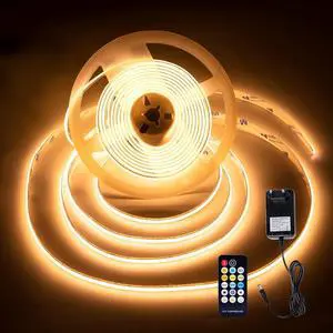 COB Led Strip Light 16.4ft Warm White LED Lights for Bedroom Ultra Bright 24V Cabinet Strip Lighting with Remote Control Ambient Mood Lighting for DIY Mirror TV Nightstand Kitchen