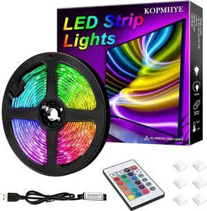 3M 10FT RGB LED Strip Lights IP65 Waterproof Colored USB TV Backlight with Remote 16 Color Changing 180 5050 LEDs Bias Lighting for HDTV Multicolor for TV PC Background Lighting No Adapter