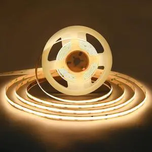 COB LED Strip Lights DC 12V LED Lights Flexible Super Bright LED Strips 16.4ft 3000K Warm White CRI 90+ 2400LEDs High Density Uniform Light for Home Room Decor (No Adapter or Controller)