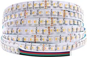 24 Volt Brightest RGBW 4IN1 LED Strip Light RGB+Warm White 5m/16.4ft Dense 600 LEDs High Lumen 5050 10mm Cuttable Bendable Flexible LED Tape Light for Bedroom and Ceiling (RGB+3000K IP20 White PCB)