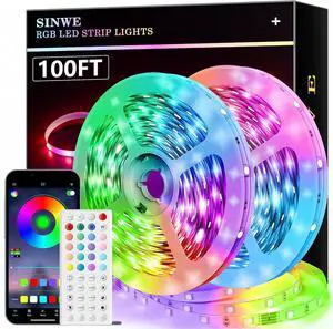 100ft Led Lights for Bedroom Music Sync Led Strip Lights with 44 Keys Remote and App Control Color Changing RGB Led Lights for Room Home Kitchen Party Christmas Decoration (2 roll of 50ft)