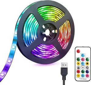 USB LED Lights Strip 6.56ft Color Changing 5050 RGB Strip Light with 17-Key Remote Control Multiple Colors on One Line Flexible LED Tape Light for Bedroom TV Desk Kitchen Party Decoration