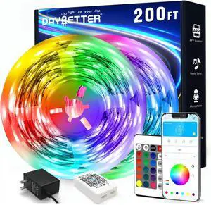LED Strip Lights 200 ft (2 Rolls of 100 ft) Smart App Control Lighting Bedroom Rome Decor with Remote RGB Music Sync Color Changing LED Lights for Party