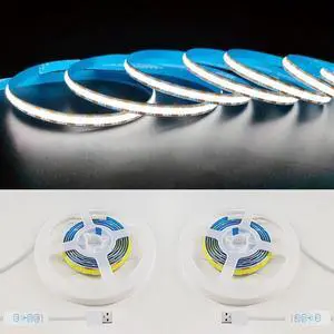 2 Pack White USB Light Strip 5V COB Flexible Strip Light LED Backlight for Bedroom Cabinet Vanity Mirror DIY Lighting (3.28FTx2)