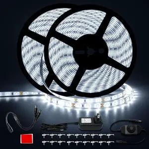 50ft Waterproof LED Strip Lights 6000K Daylight White IP44 Tape Light 15M 12V Rope Light Strong 3M Adhesive for Home Kitchen Patio Balcony Party Wedding Indoor and Outdoor Decor