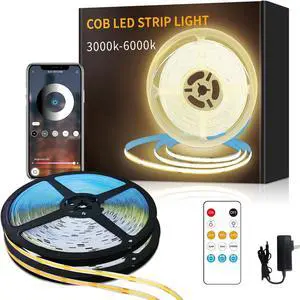 COB LED Strip Lights 100ft 3000K DC 24V Dimmable Warm White Flexible LED Lights Strip for Bedroom with Remote and app Control LED Rope Lights for Living Room Shelf Cabine Bed