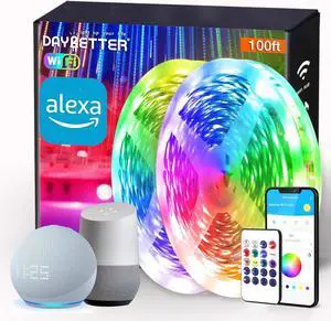 Smart WiFi Led Lights 100ft - Led Strip Lights Work with Alexa and Google Assistant RGB Strip Lighting Music Sync Color Changing with App Voice Remote Control for Room Bedroom Decor 50ft*2