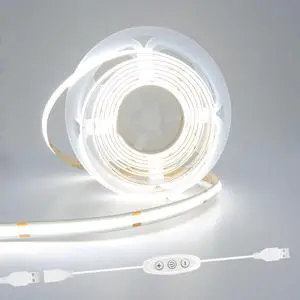 5v COB Led Strip Lights USB Powered 6000k Cool White CRI93+ 6ft Led Tape Light with Dimmer 10W/2meter Flexible & Dimmable COB Strips for Sewing Machine Bedroom Cabinet DIY Lighting Decor