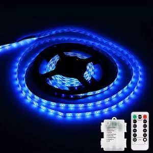LED Strip Lights Battery Operated 9.8ft 90 LED Strip Lights with Remote Controller Timer Dimmable Waterproof Flexible Lights Strip for Indoor Outdoor TV Table Bedroom Boat Kitchen (Blue)
