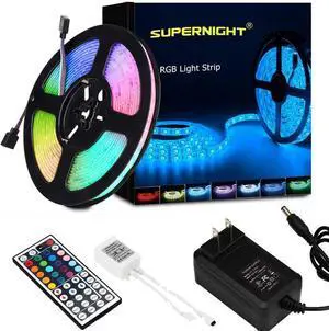 LED Strip Lights RGB Color Changing SMD5050 LEDs Flexible Light Strip Rope Lighting Kit with 44 Key Remote Controller and Power Supply (5050 150leds RGB LED Strip Light Kit 16.4ft)