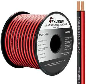 100FT 14/2 Gauge Red Black Cable Hookup Electrical Wire LED Strips Extension Wire 12V/24V DC 14AWG Flexible Extension Cord for LED Ribbon Lamp Tape Lighting