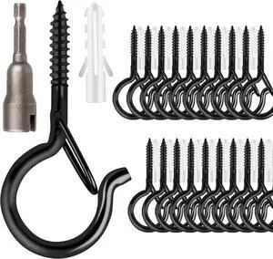 36 PCS Q-Hanger Hooks with Safety Buckle Windproof Screw Hooks for Outdoor String Lights Hanging Christmas Lights Plants with 1 Wing Nut Driver