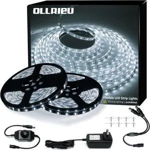 LED Strip Lights 100ft Dimmable 6000K Bright White Strip Lighting 30M 1800 LEDs 2835 Flexible Ribbon Light 12V LEDs Tape LED Lights for Bedroom Kitchen Home Decoration
