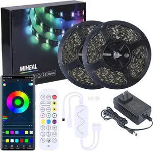 Led Strip Lights Kit 65.6ft 5050 SMD RGB Flexible LED Tape Lights with DC24V UL Power Supply RF Remote Controller for Under Cabinet Lighting Bedroom Living Room