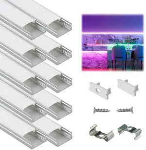 10Pack 3.3FT/1M LED Channel Aluminum U Shape Silver LED Strip Diffuser Channel with Milky White Cover Easy Installation U1SW WW 1M