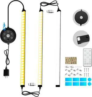 Black Plug in Under Cabinet Light bar with Motion Sensor Dimmable Remote Control Color and Brightness Adjustable Magnet LED Strip Lights for Kitchen Workbench and Closet 3 Pack