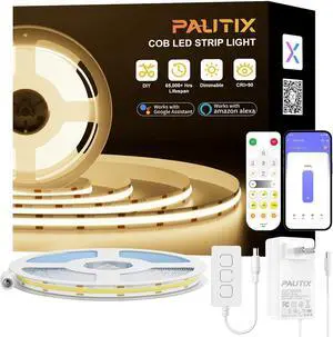 COB LED Strip Light 20ft/6.1m Compatible with Alexa/Google Assistant 4800LEDs Warm White 3000K CRI93+ Super Bright High Lumen Dimmable 24V Flexible LED Light Strip for Home&Office DIY Lighting