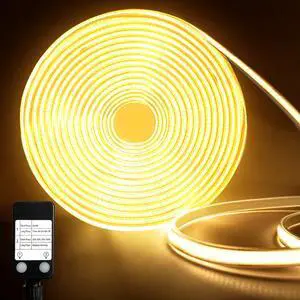 32.8Ft COB LED Strip Lights Outdoor Waterproof 3200 LED Strip Light PVC Casing Tape Light Flexible with Self-Adhesive Timer Dimmable for House Garden Camping DIY Lighting (Warm White)