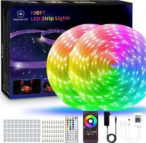 Outdoor LED Strip Lights 100FT RGB Color Changing Indoor/Outdoor Waterproof Strip Lights with Remote Control and APP Music Sync for Home and Garden