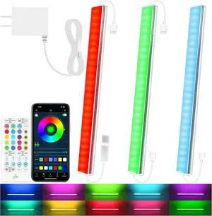 3 Pcs RGB Under Cabinet Lights Kit Smart App and Remote Control Under Cabinet Lighting Dimmable Under Counter Lights for Kitchen Plug in LED Lights Bar for Cabinet Counter Workbench Desk