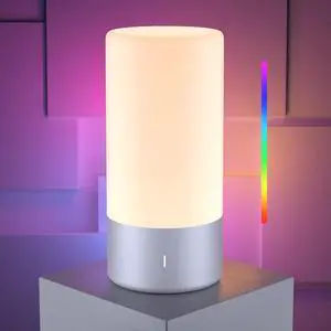 Table Lamp Bedside Touch Control Lamp for Bedroom 3 Level Dimmable Warm White Lights with 256 RGB Color Mode Modern Deisgn Smart Nightstand Desktop LED Lamps Portable for Read(Advanced)