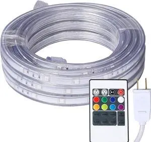 16.4 Feet Flat Flexible LED Rope Lights Color Changing RGB Strip Light with Remote Control 8 Colors Multiple Modes Plug in Novelty Lighting Connectable and Waterproof for Home Kitchen Outdoor Use