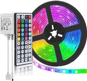 LED Strip Lights 16.4FT SMD 5050 Waterproof 300LEDs RGB Flexible LED Light Strip Rope + 44Key IR Remote Controller for Bedroom TV Backlight Christmas (Not Include Power Adapter)